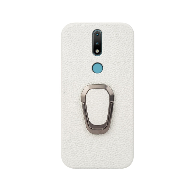 For Nokia 2.4 Ring Holder Litchi Texture Genuine Leather Phone Case