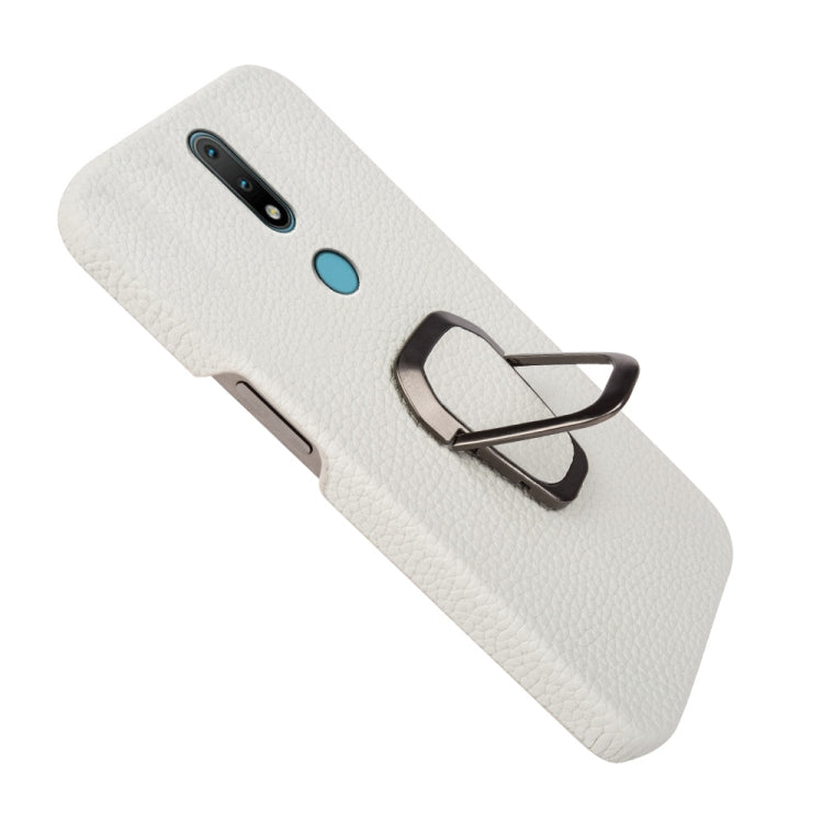 For Nokia 2.4 Ring Holder Litchi Texture Genuine Leather Phone Case