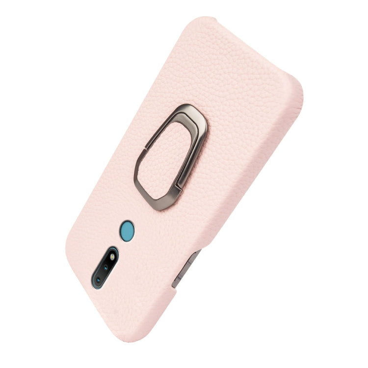 For Nokia 2.4 Ring Holder Litchi Texture Genuine Leather Phone Case