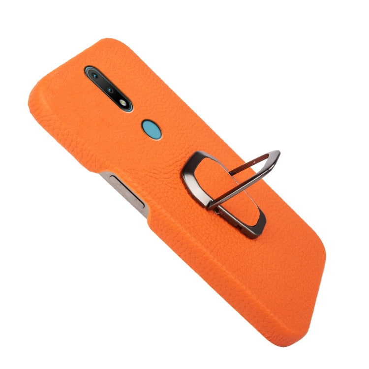 For Nokia 2.4 Ring Holder Litchi Texture Genuine Leather Phone Case