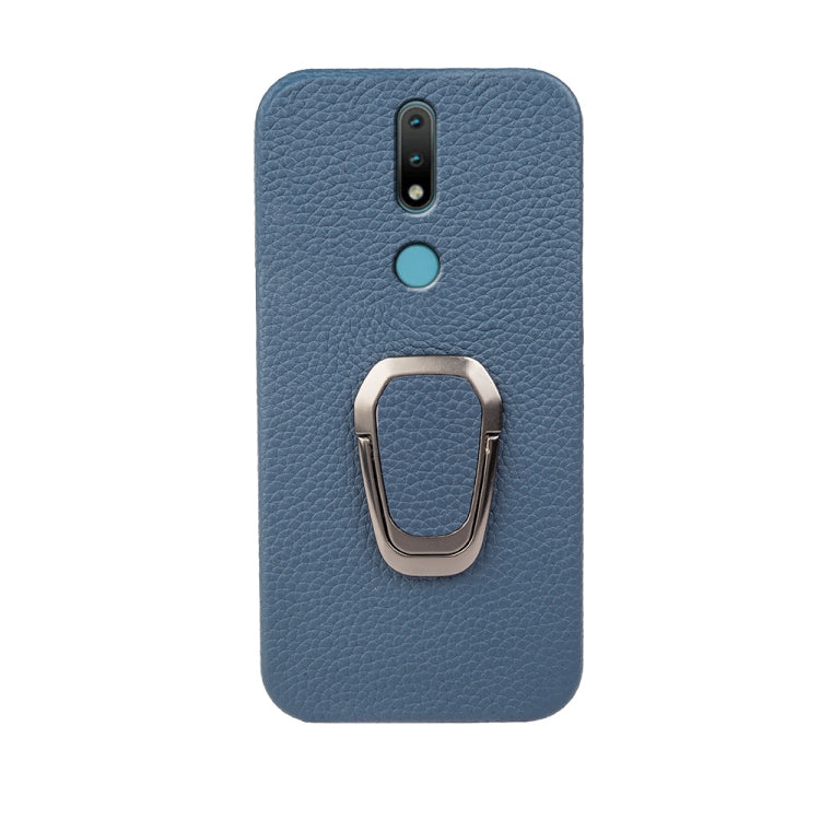 For Nokia 2.4 Ring Holder Litchi Texture Genuine Leather Phone Case