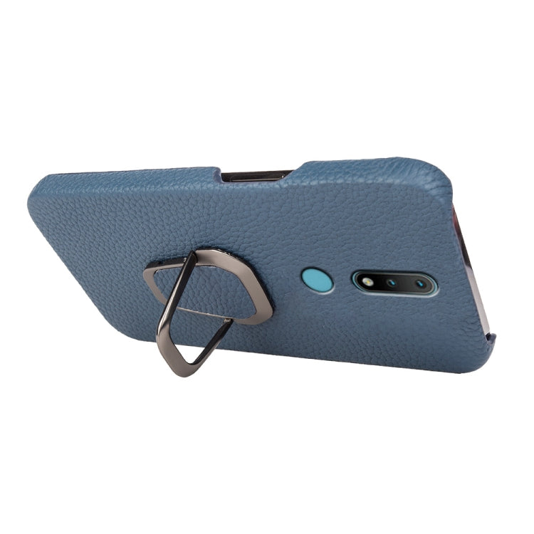 For Nokia 2.4 Ring Holder Litchi Texture Genuine Leather Phone Case