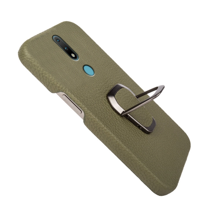 For Nokia 2.4 Ring Holder Litchi Texture Genuine Leather Phone Case