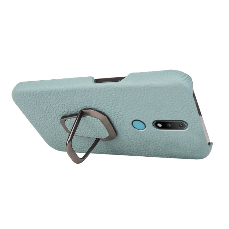 For Nokia 2.4 Ring Holder Litchi Texture Genuine Leather Phone Case