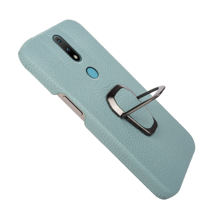 For Nokia 2.4 Ring Holder Litchi Texture Genuine Leather Phone Case