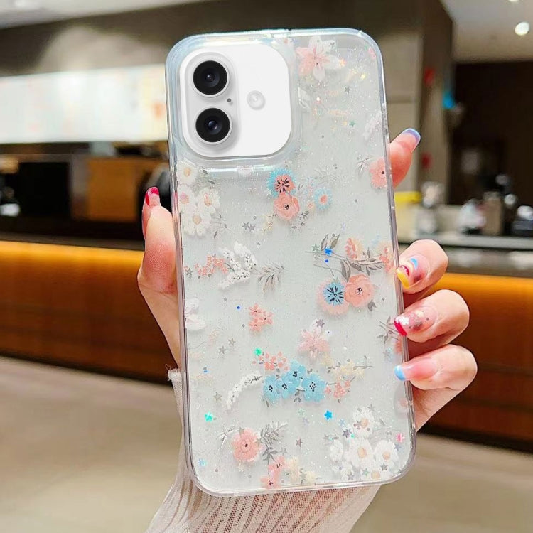 For iPhone 16 Fresh Small Floral Epoxy TPU Phone Case