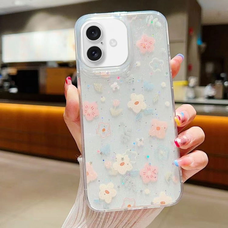 For iPhone 16 Plus Fresh Small Floral Epoxy TPU Phone Case