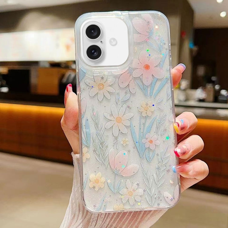 For iPhone 16 Plus Fresh Small Floral Epoxy TPU Phone Case