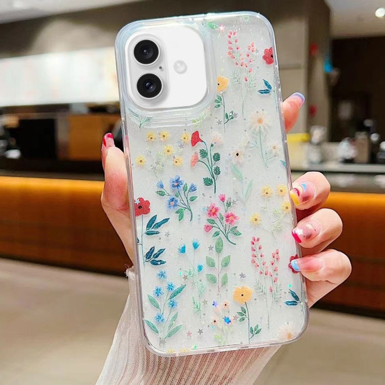 For iPhone 16 Plus Fresh Small Floral Epoxy TPU Phone Case