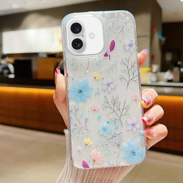 For iPhone 16 Plus Fresh Small Floral Epoxy TPU Phone Case