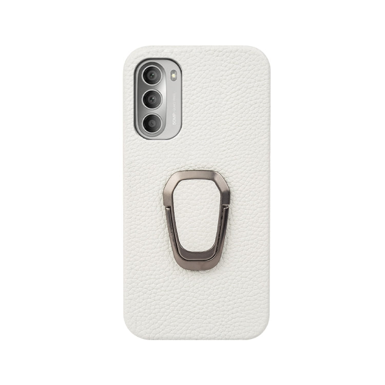 For Motorola Moto G51 5G Ring Holder Litchi Texture Genuine Leather Phone Case