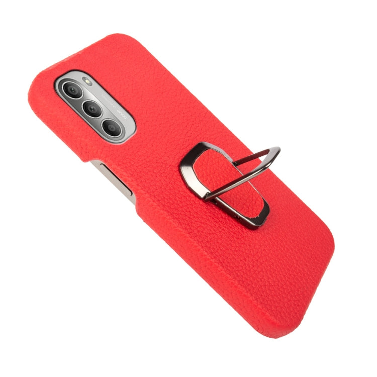 For Motorola Moto G51 5G Ring Holder Litchi Texture Genuine Leather Phone Case