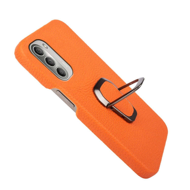 For Motorola Moto G51 5G Ring Holder Litchi Texture Genuine Leather Phone Case
