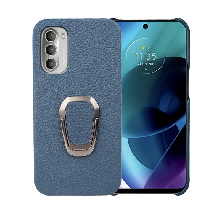 For Motorola Moto G51 5G Ring Holder Litchi Texture Genuine Leather Phone Case