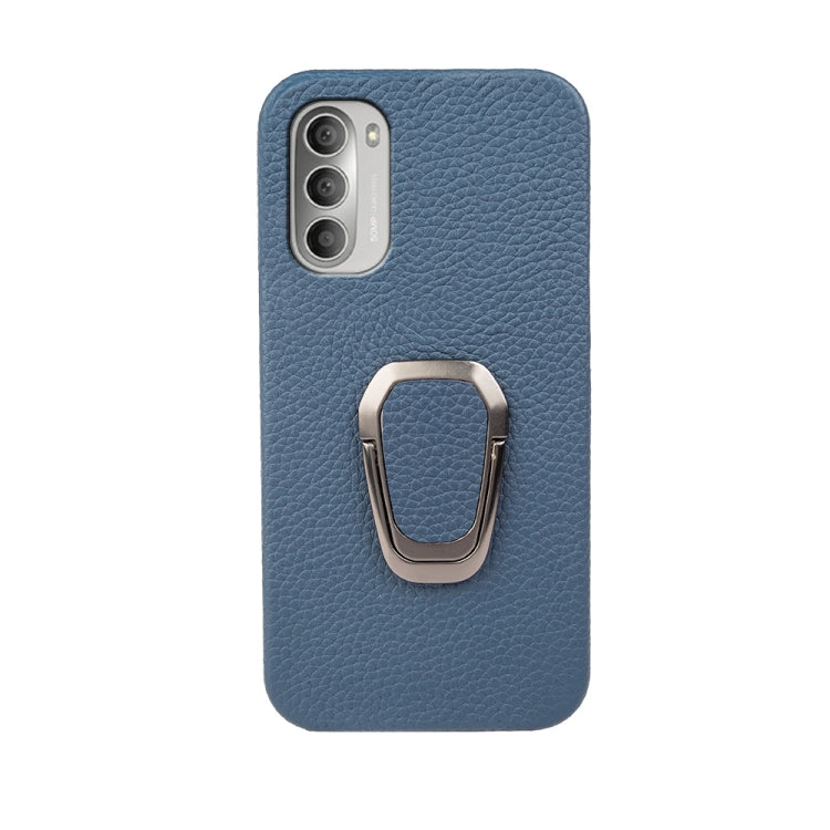 For Motorola Moto G51 5G Ring Holder Litchi Texture Genuine Leather Phone Case
