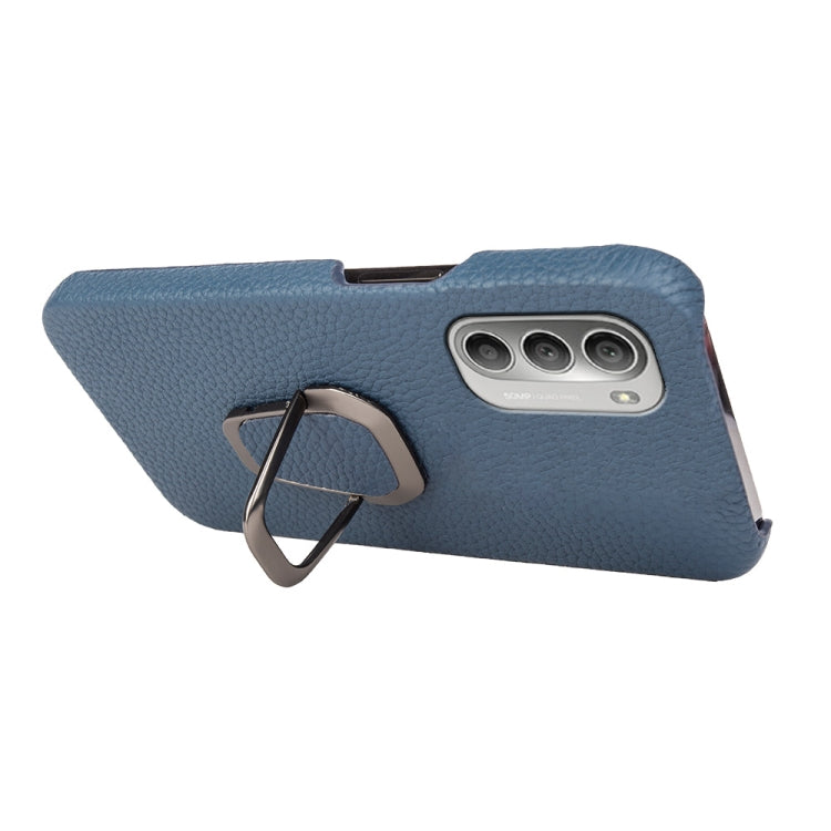 For Motorola Moto G51 5G Ring Holder Litchi Texture Genuine Leather Phone Case