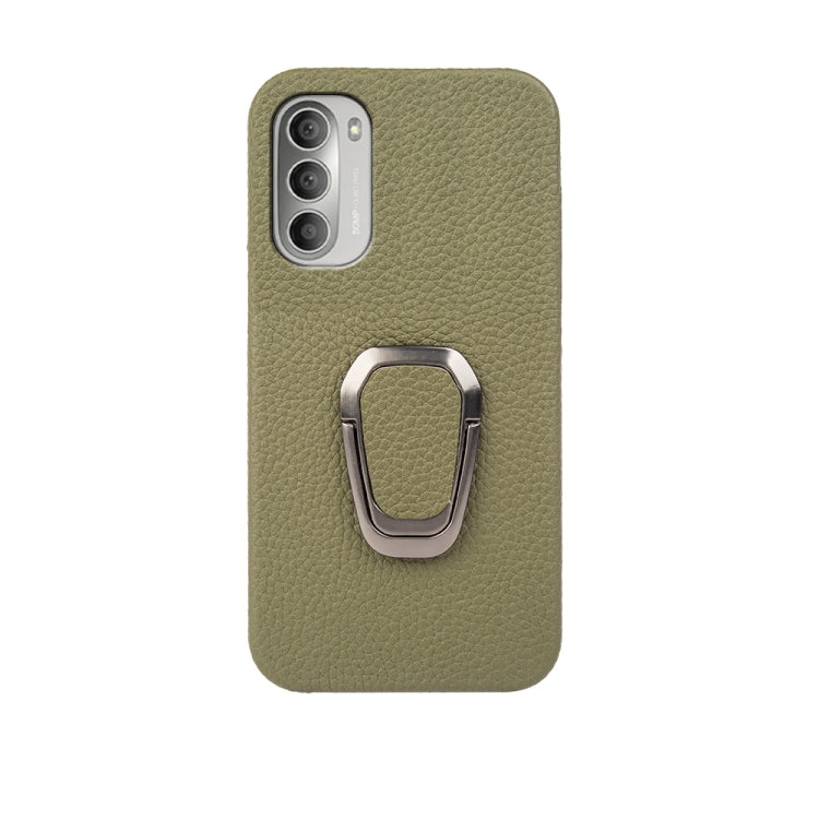 For Motorola Moto G51 5G Ring Holder Litchi Texture Genuine Leather Phone Case