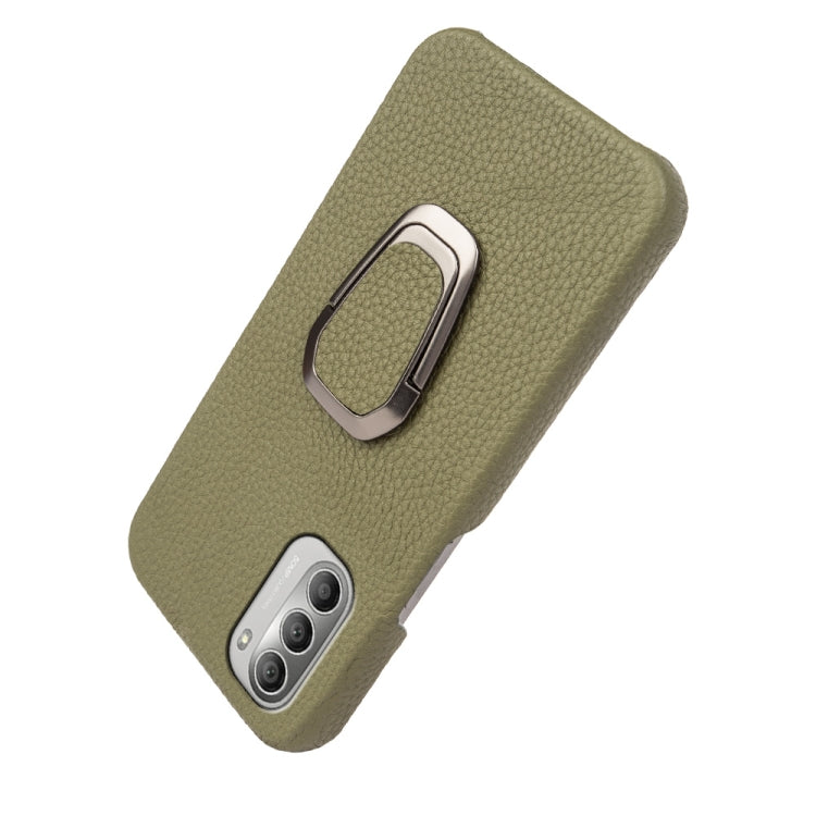 For Motorola Moto G51 5G Ring Holder Litchi Texture Genuine Leather Phone Case