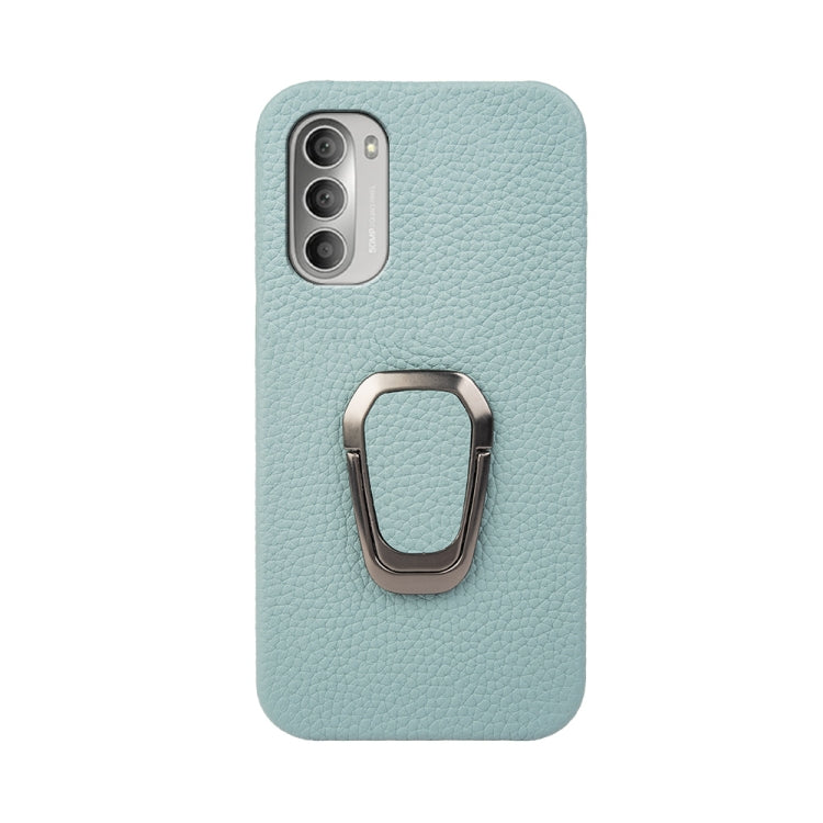 For Motorola Moto G51 5G Ring Holder Litchi Texture Genuine Leather Phone Case