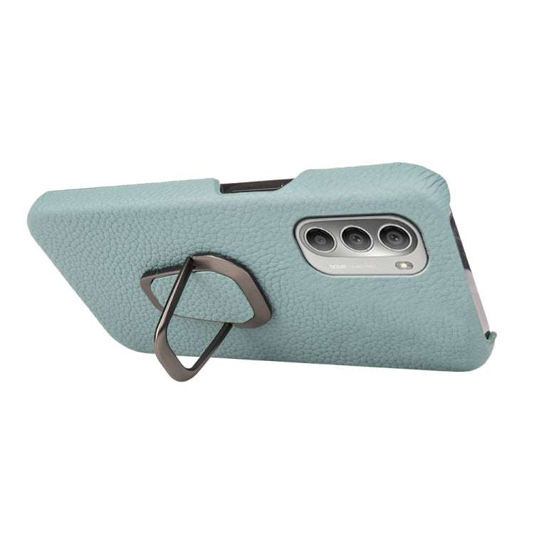 For Motorola Moto G51 5G Ring Holder Litchi Texture Genuine Leather Phone Case