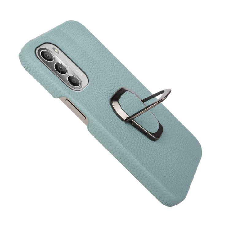 For Motorola Moto G51 5G Ring Holder Litchi Texture Genuine Leather Phone Case