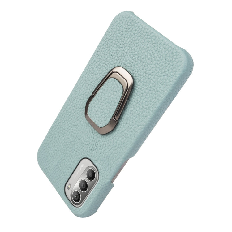 For Motorola Moto G51 5G Ring Holder Litchi Texture Genuine Leather Phone Case