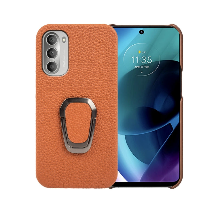 For Motorola Moto G51 5G Ring Holder Litchi Texture Genuine Leather Phone Case