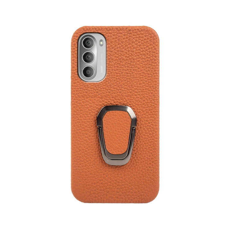For Motorola Moto G51 5G Ring Holder Litchi Texture Genuine Leather Phone Case