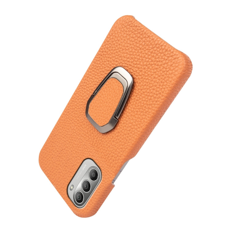 For Motorola Moto G51 5G Ring Holder Litchi Texture Genuine Leather Phone Case