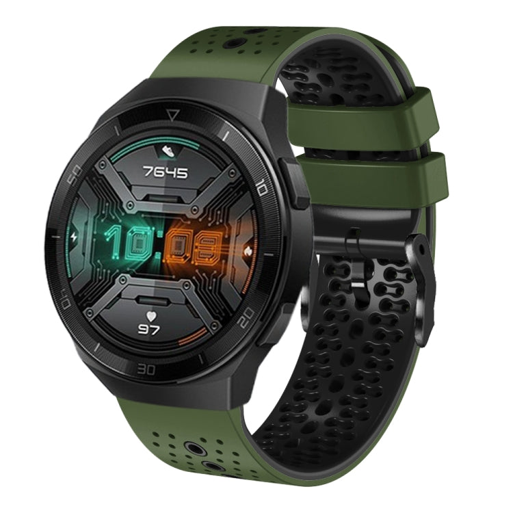For Huawei Watch GT 2E 22mm Perforated Two-Color Silicone Watch Band