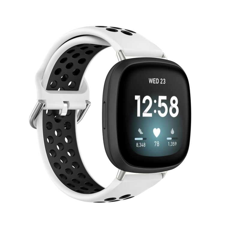 For Fitbit Versa 3 Two-Color Perforated Breathable Silicone Watch Band