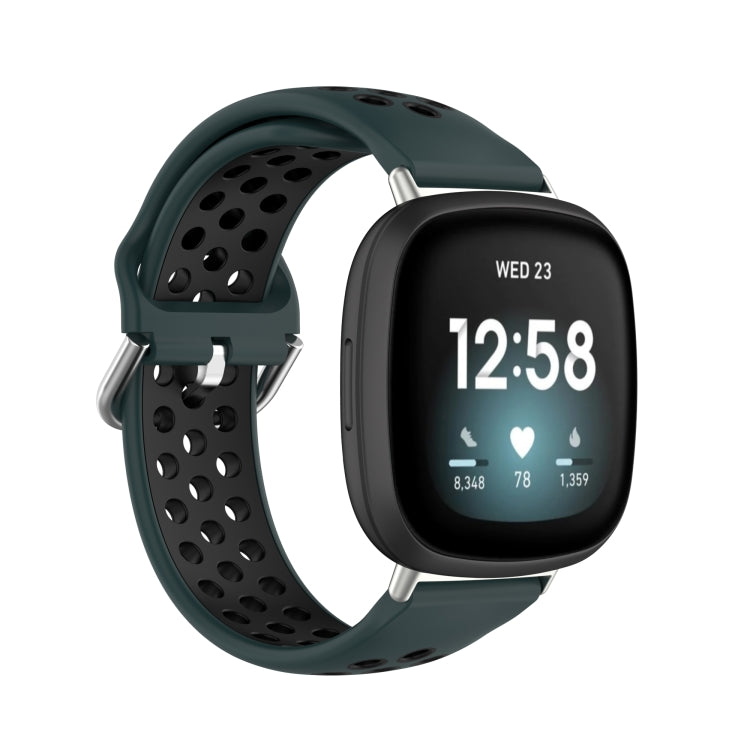 For Fitbit Versa 3 Two-Color Perforated Breathable Silicone Watch Band