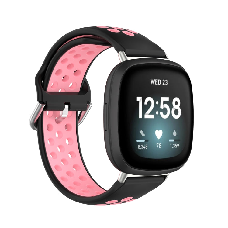 For Fitbit Versa 3 Two-Color Perforated Breathable Silicone Watch Band