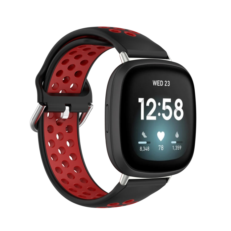 For Fitbit Versa 3 Two-Color Perforated Breathable Silicone Watch Band