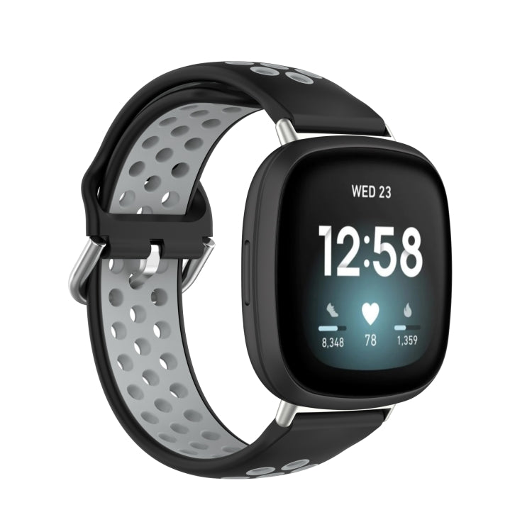 For Fitbit Versa 3 Two-Color Perforated Breathable Silicone Watch Band