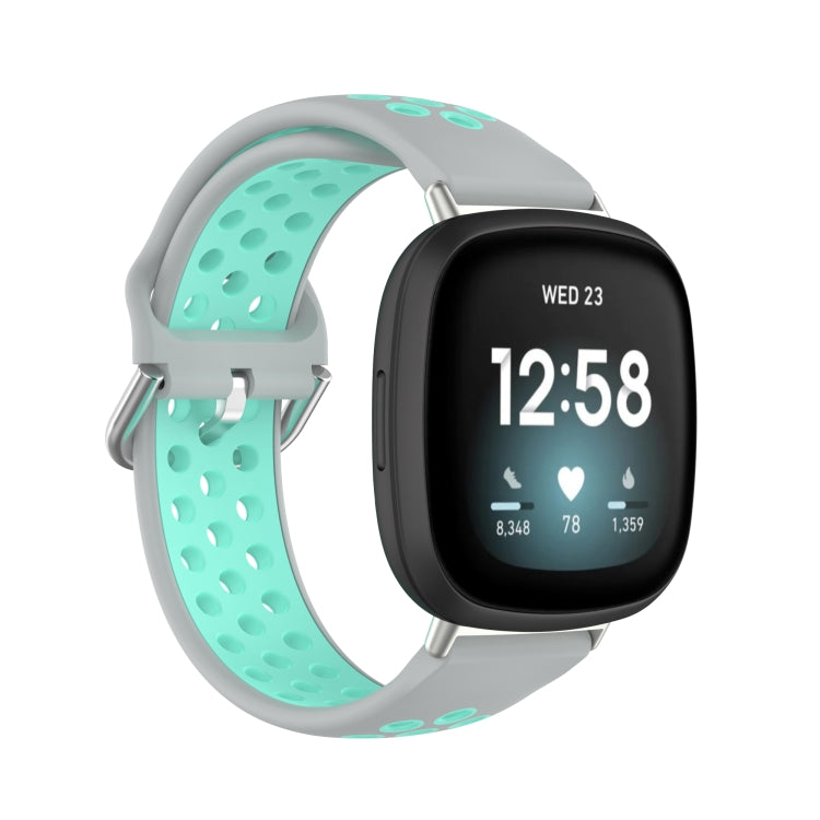 For Fitbit Versa 3 Two-Color Perforated Breathable Silicone Watch Band