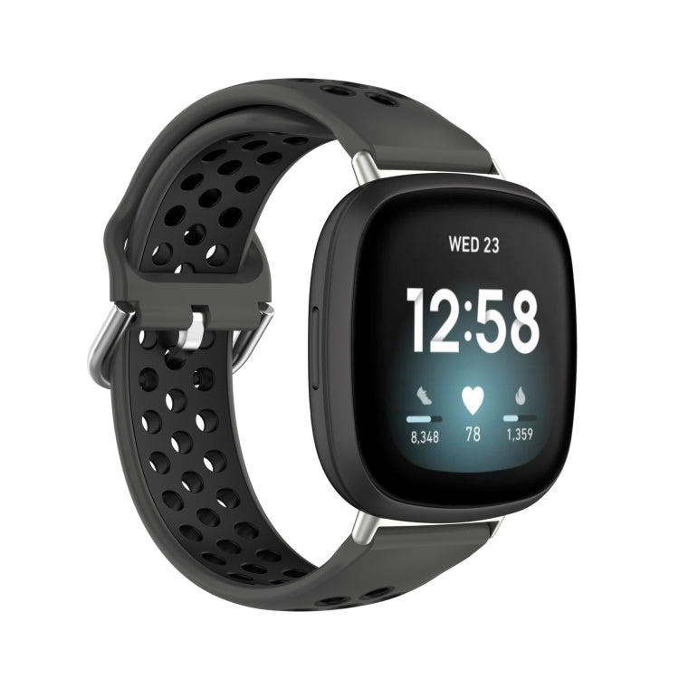 For Fitbit Versa 3 Two-Color Perforated Breathable Silicone Watch Band