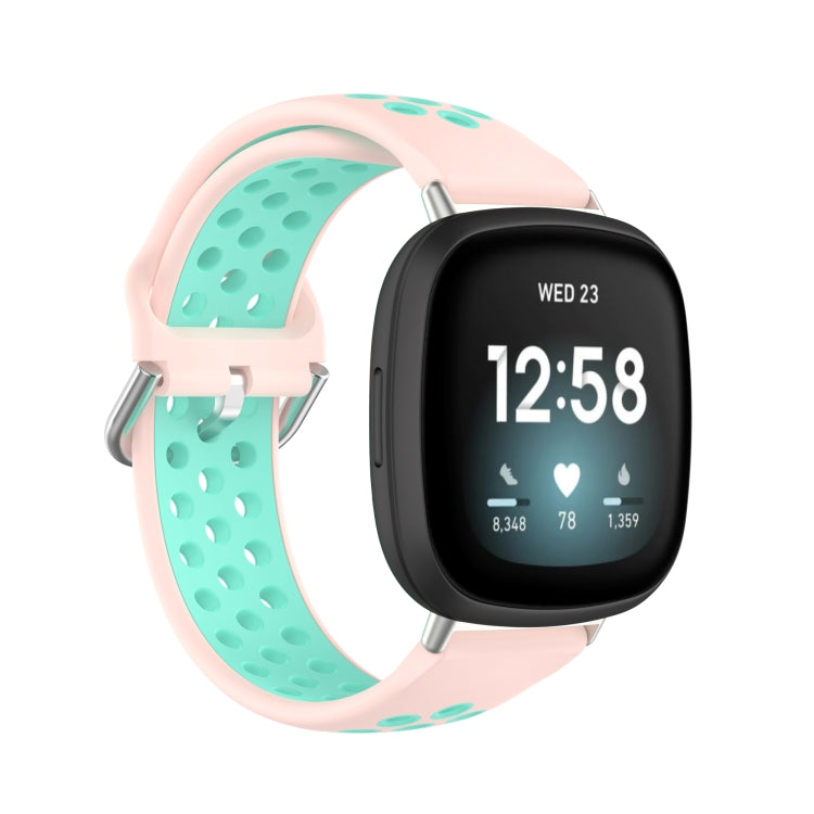 For Fitbit Versa 3 Two-Color Perforated Breathable Silicone Watch Band