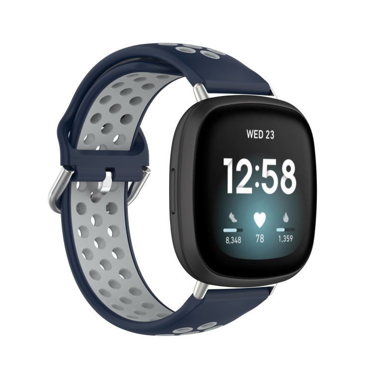 For Fitbit Versa 3 Two-Color Perforated Breathable Silicone Watch Band