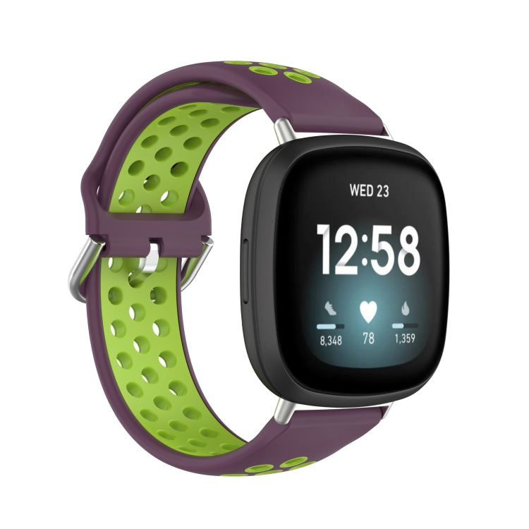 For Fitbit Versa 3 Two-Color Perforated Breathable Silicone Watch Band