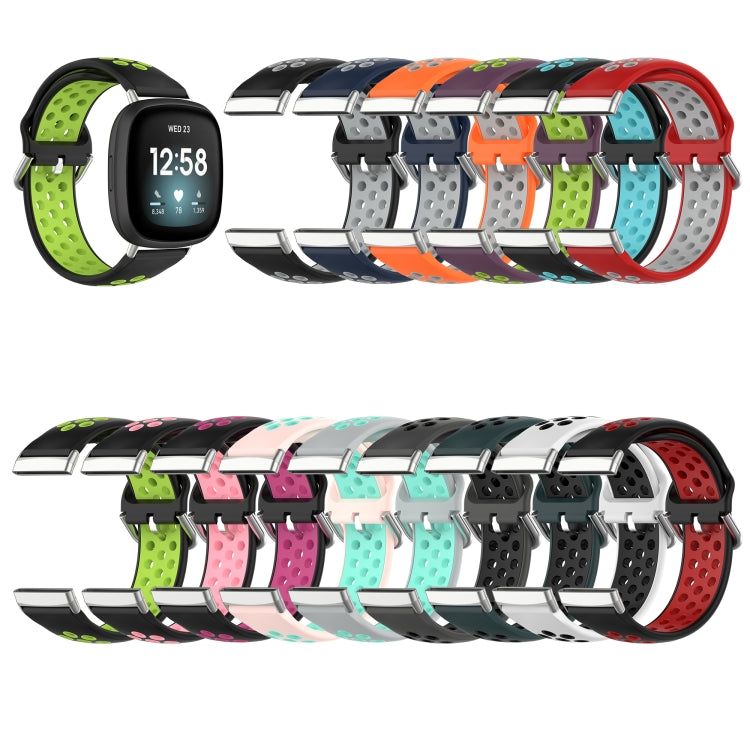 For Fitbit Versa 3 Two-Color Perforated Breathable Silicone Watch Band