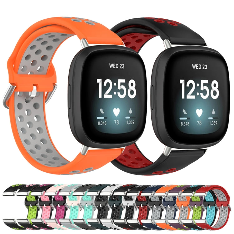 For Fitbit Versa 3 Two-Color Perforated Breathable Silicone Watch Band