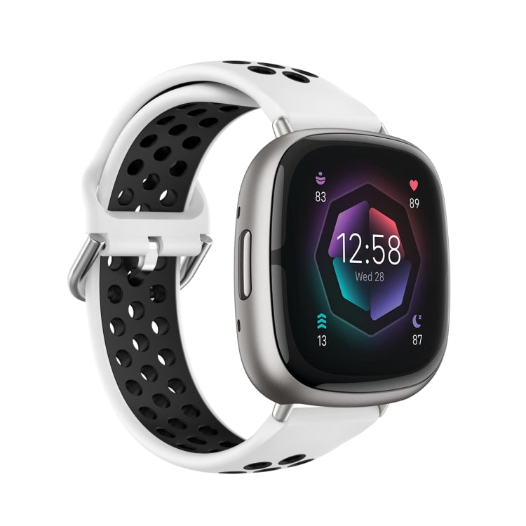 For Fitbit Sense Two-Color Perforated Breathable Silicone Watch Band