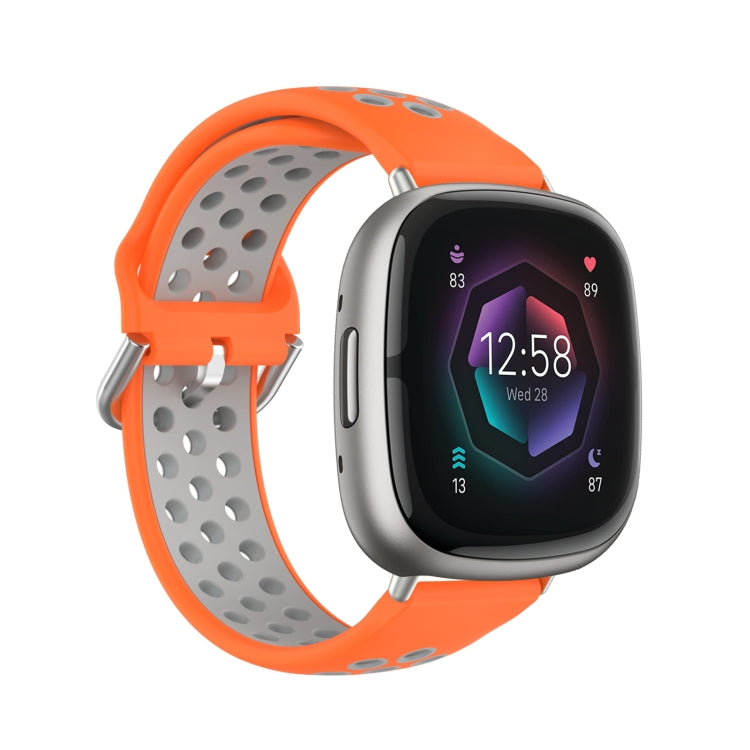 For Fitbit Sense Two-Color Perforated Breathable Silicone Watch Band
