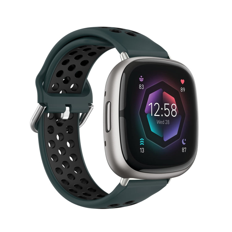 For Fitbit Sense Two-Color Perforated Breathable Silicone Watch Band