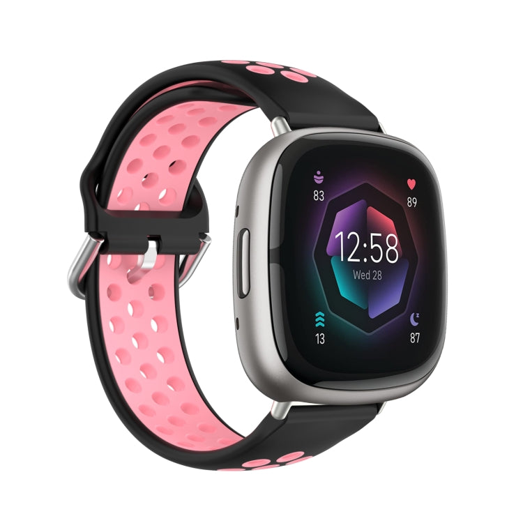 For Fitbit Sense Two-Color Perforated Breathable Silicone Watch Band