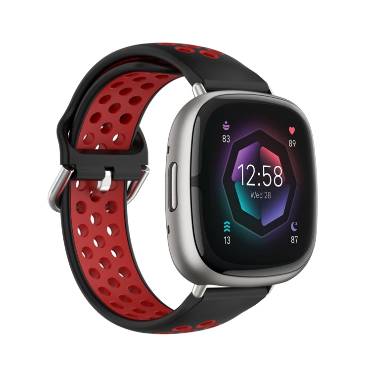 For Fitbit Sense Two-Color Perforated Breathable Silicone Watch Band