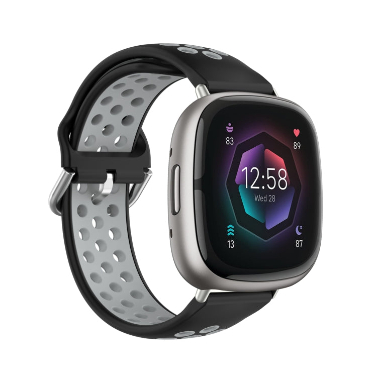 For Fitbit Sense Two-Color Perforated Breathable Silicone Watch Band