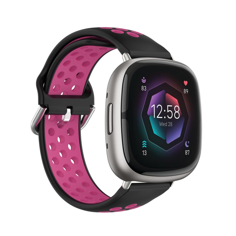 For Fitbit Sense Two-Color Perforated Breathable Silicone Watch Band