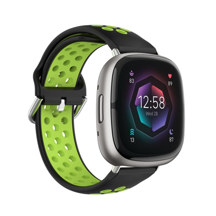 For Fitbit Sense Two-Color Perforated Breathable Silicone Watch Band